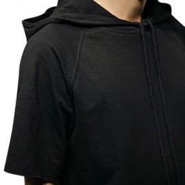 CUT OFF PULLOVER HALF SLEEVE SOLID COLOR MALE HOODIES (BLACK)