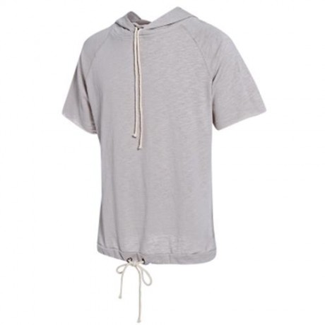 CUT OFF PULLOVER HALF SLEEVE SOLID COLOR MALE HOODIES (KHAKI)