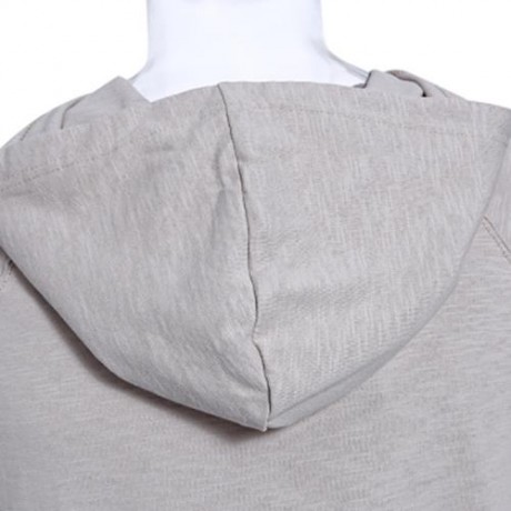 CUT OFF PULLOVER HALF SLEEVE SOLID COLOR MALE HOODIES (KHAKI)