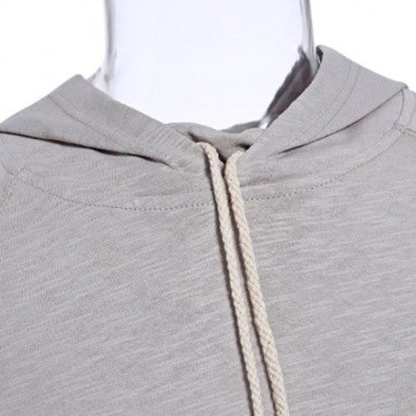 CUT OFF PULLOVER HALF SLEEVE SOLID COLOR MALE HOODIES (KHAKI)