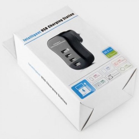 C401 4 PORT INTELLIGENT USB CHARGING STATION - 100 - 260V (BLACK)