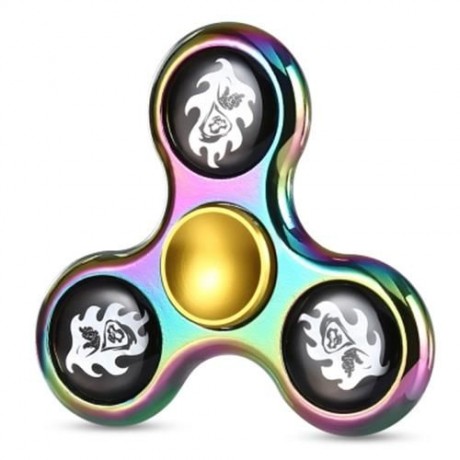 TRI-WING SKULL FIRE RAINBOW ZINC ALLOY ADHD FIDGET SPINNER STRESS RELIEF PRODUCT FIDGETING