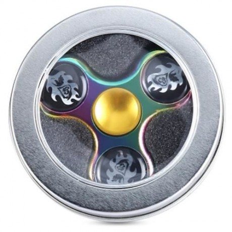 TRI-WING SKULL FIRE RAINBOW ZINC ALLOY ADHD FIDGET SPINNER STRESS RELIEF PRODUCT FIDGETING