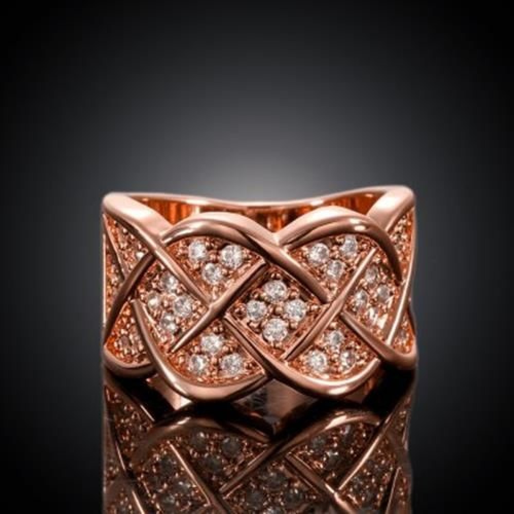STYLISH WOMEN'S RHINESTONE WAVY PRINT ROSE GOLDEN RING (ROSE GOLD)