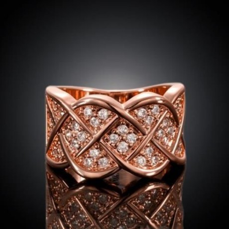 STYLISH WOMEN'S RHINESTONE WAVY PRINT ROSE GOLDEN RING (ROSE GOLD)