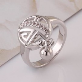CHIC WOMEN'S RHINESTONE OPENWORK WHITE GOLD RING (PLATINUM)