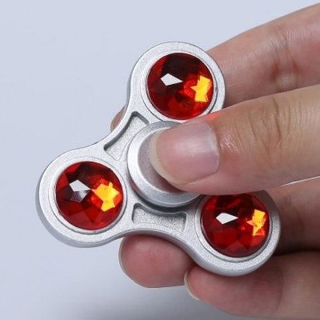 ZINC ALLOY FIDGET TOY FINGER SPINNER WITH FAUX CRYSTAL (RED)