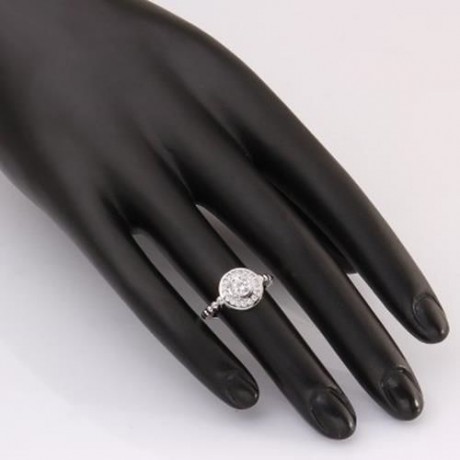 DELICATE WOMEN'S RHINESTONE DECORATED ROUND WHITE GOLD RING (PLATINUM)