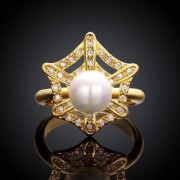 FASHIONABLE WOMEN'S RHINESTONE FAUX PEARL DECORATED GEOMETRIC RING (GOLD)