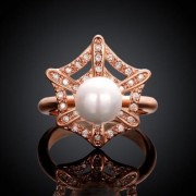 SHINING WOMEN'S RHINESTONE FAUX PEARL DECORATED GEOMETRIC RING (ROSE GOLD)