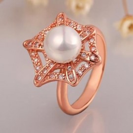 SHINING WOMEN'S RHINESTONE FAUX PEARL DECORATED GEOMETRIC RING (ROSE GOLD)