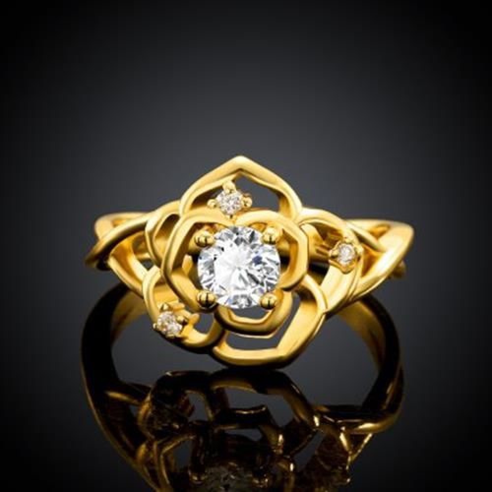 SHINING WOMEN'S RHINESTONE DECORATED OPENWORK FLOWER RING (GOLD)