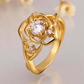 SHINING WOMEN'S RHINESTONE DECORATED OPENWORK FLOWER RING (GOLD)
