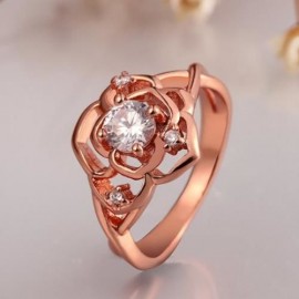 CHIC WOMEN'S RHINESTONE DECORATED OPENWORK FLORAL RING (ROSE GOLD)