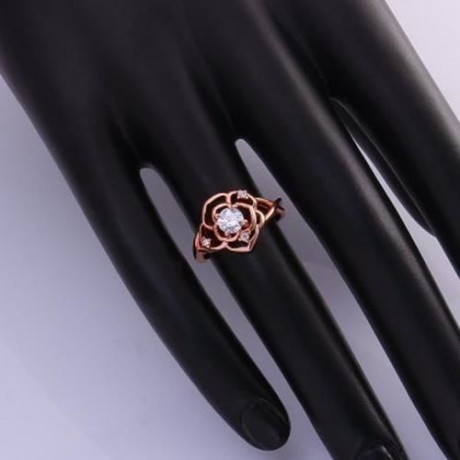 CHIC WOMEN'S RHINESTONE DECORATED OPENWORK FLORAL RING (ROSE GOLD)