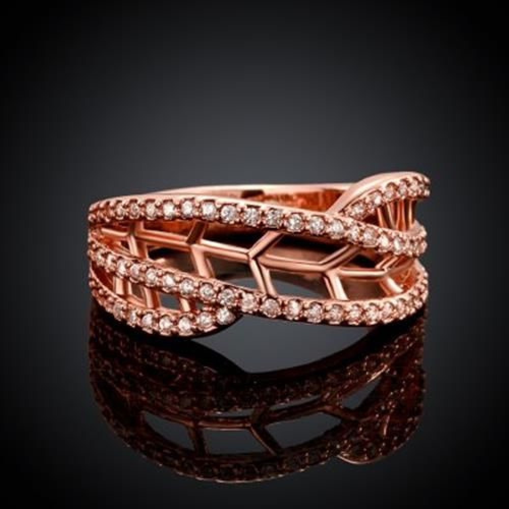 RHINESTONE INLAID OPENWORK BRANCHLIKE RING (ROSE GOLD)