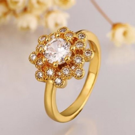 FASHIONABLE WOMEN'S RHINESTONE INLAID FLOWER RING (GOLDEN)