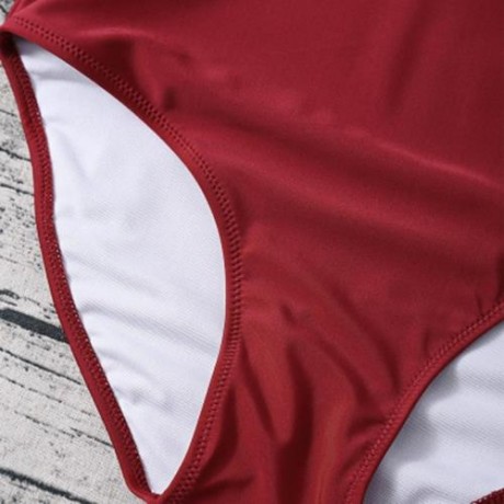 SPAGHETTI STRAP HOLLOW OUT PAD BACKLESS WOMEN SWIMSUIT (RED)