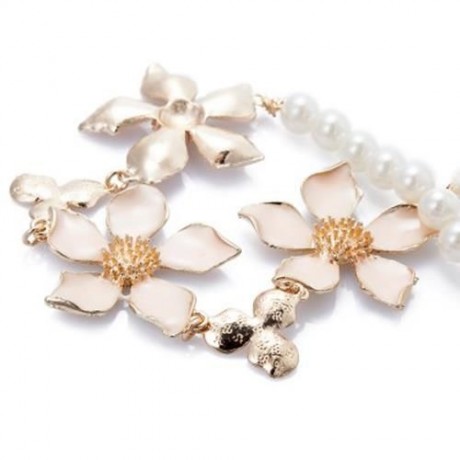 CHIC PEARL LINK FLOWER PENDANT NECKLACE FOR WOMEN (PINK)