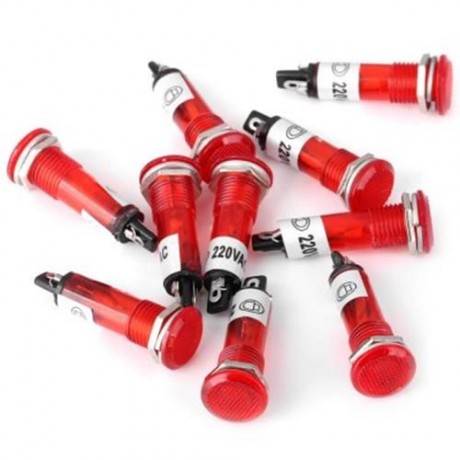 XD7 - 1 DIY 10MM AC 220V ELECTRONIC DEVICE FLAT HEAD SIGNAL INDICATOR LIGHT - 10PCS (RED)