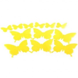 DIY 3D BUTTERFLY WALL STICKER ART DECAL PAPER FOR HOME ORNAMENT (YELLOW)