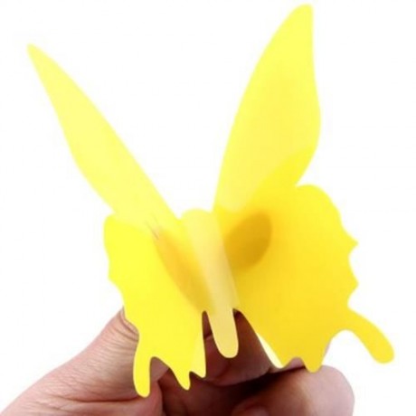 DIY 3D BUTTERFLY WALL STICKER ART DECAL PAPER FOR HOME ORNAMENT (YELLOW)