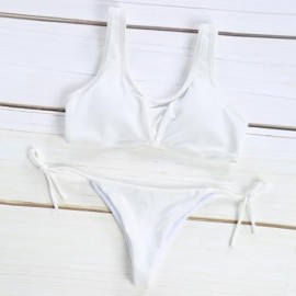 SPAGHETTI STRAP BACKLESS PAD LOW WAIST TIE WOMEN BIKINI SET (WHITE)