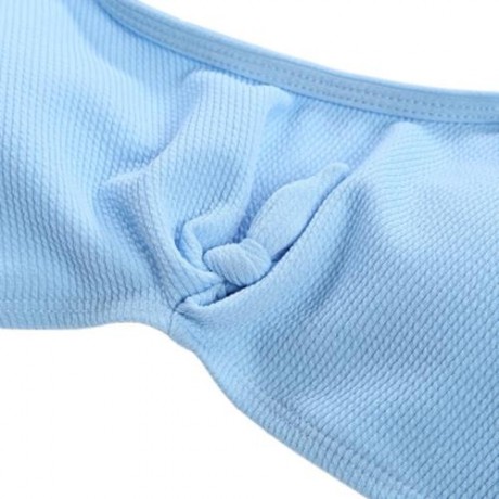 SPAGHETTI STRAP BACKLESS PAD LOW WAIST TIE WOMEN BIKINI SET (BLUE)