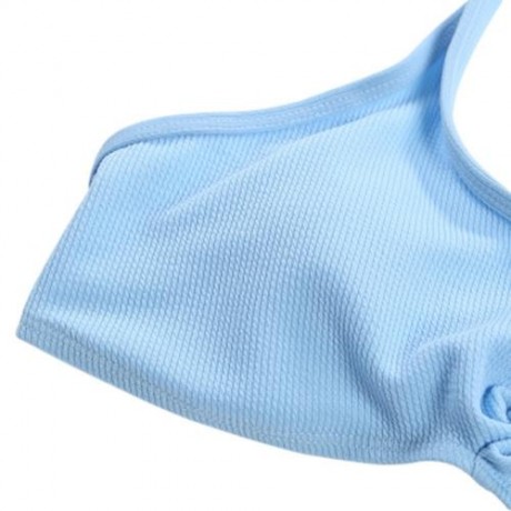 SPAGHETTI STRAP BACKLESS PAD LOW WAIST TIE WOMEN BIKINI SET (BLUE)