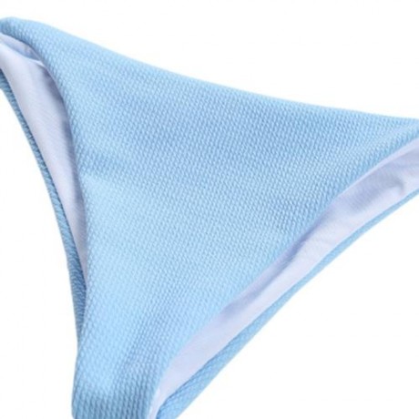 SPAGHETTI STRAP BACKLESS PAD LOW WAIST TIE WOMEN BIKINI SET (BLUE)