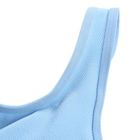 SPAGHETTI STRAP BACKLESS PAD LOW WAIST TIE WOMEN BIKINI SET (BLUE)