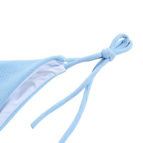 SPAGHETTI STRAP BACKLESS PAD LOW WAIST TIE WOMEN BIKINI SET (BLUE)