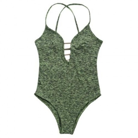 SEXY SPAGHETTI STRAP HOLLOW OUT BACKLESS WOMEN SWIMSUIT (GREEN)