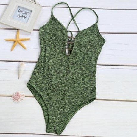 SEXY SPAGHETTI STRAP HOLLOW OUT BACKLESS WOMEN SWIMSUIT (GREEN)