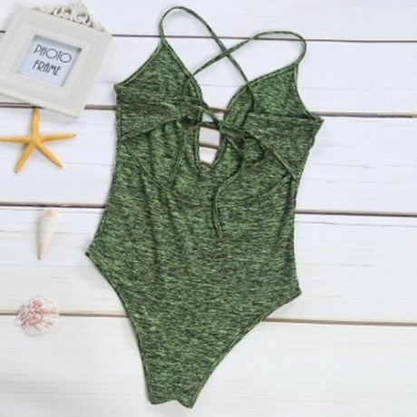 SEXY SPAGHETTI STRAP HOLLOW OUT BACKLESS WOMEN SWIMSUIT (GREEN)