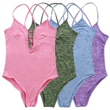 SEXY SPAGHETTI STRAP HOLLOW OUT BACKLESS WOMEN SWIMSUIT (GREEN)