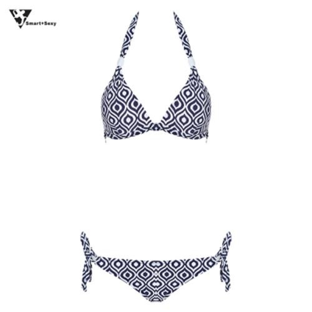 SMARTSEXY WOMEN 2-PIECE HALTER SWIMSUIT BIKINI SET (BLUE)