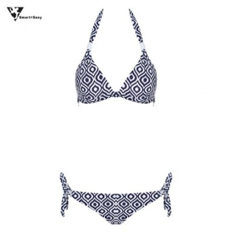 SMARTSEXY WOMEN 2-PIECE HALTER SWIMSUIT BIKINI SET (BLUE)