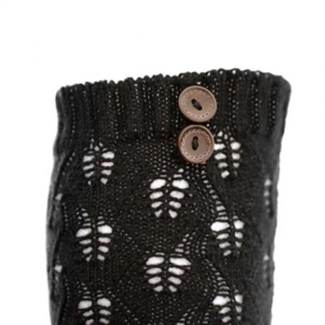 HOLLOW OUT LEAF PATTERN GIRLS KNITTED WARM LONG SOCKS (BLACK)