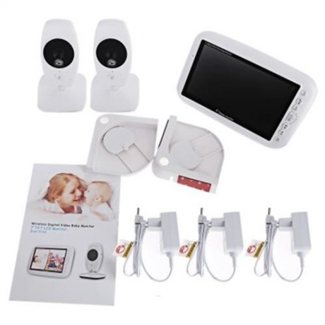 7.0 INCH WIRELESS 2 CAMERA LCD NIGHT VISION VIDEO BABY MONITOR (WHITE)