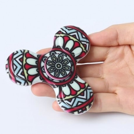 FIDDLE TOY PLASTIC MANDALA PATTERNED FIDGET SPINNER (BLACK)