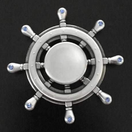 FIDDLE TOY RHINESTONE RUDDER FIDGET METAL SPINNER (SILVER)