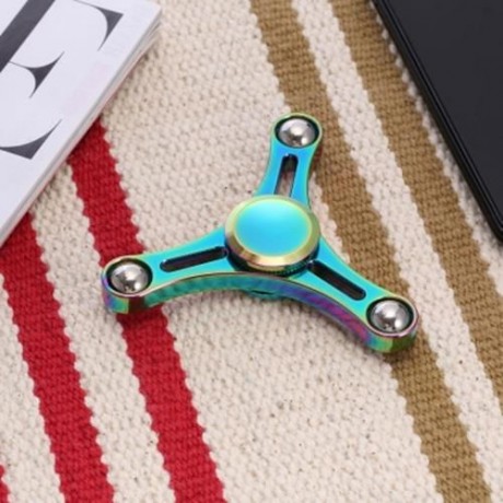 STEEL BALL TRIPLE RAINBOW FIDGET SPINNER ZINC ALLOY STRESS RELIEVER TOY (COLORFUL)