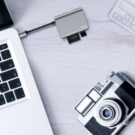 BASEUS ENJOYMENT SERIES SD / TF CARD   USB 2.0 HUB ADAPTER (DEEP GRAY)