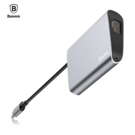 BASEUS ENJOYMENT SERIES RJ45   USB 3.0 INTERFACE HUB ADAPTER (DEEP GRAY)