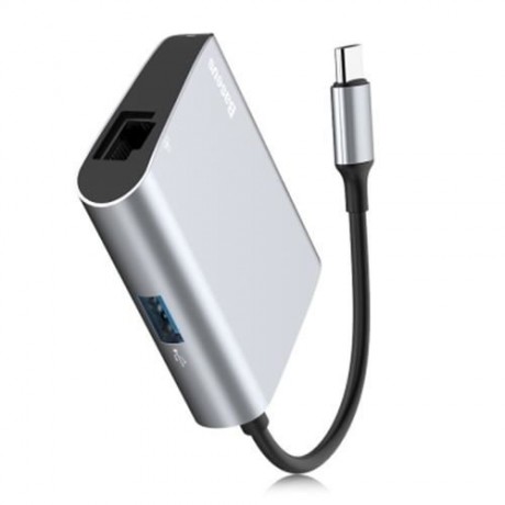 BASEUS ENJOYMENT SERIES RJ45   USB 3.0 INTERFACE HUB ADAPTER (DEEP GRAY)