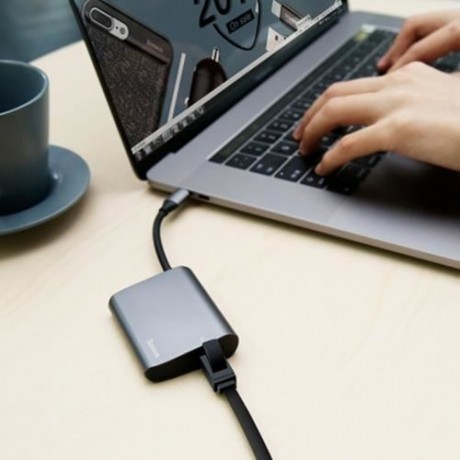 BASEUS ENJOYMENT SERIES RJ45   USB 3.0 INTERFACE HUB ADAPTER (DEEP GRAY)
