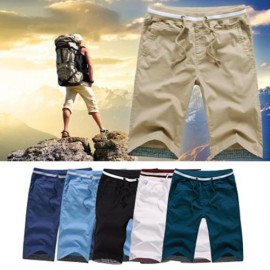 BREATHABLE ELASTIC WAIST DRAWSTRING MEN STRAIGHT SHORTS (KHAKI)