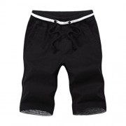 BREATHABLE ELASTIC WAIST DRAWSTRING MEN STRAIGHT SHORTS (BLACK)