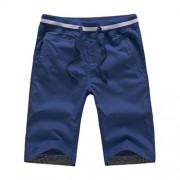 BREATHABLE ELASTIC WAIST DRAWSTRING MEN STRAIGHT SHORTS (DEEP BLUE)